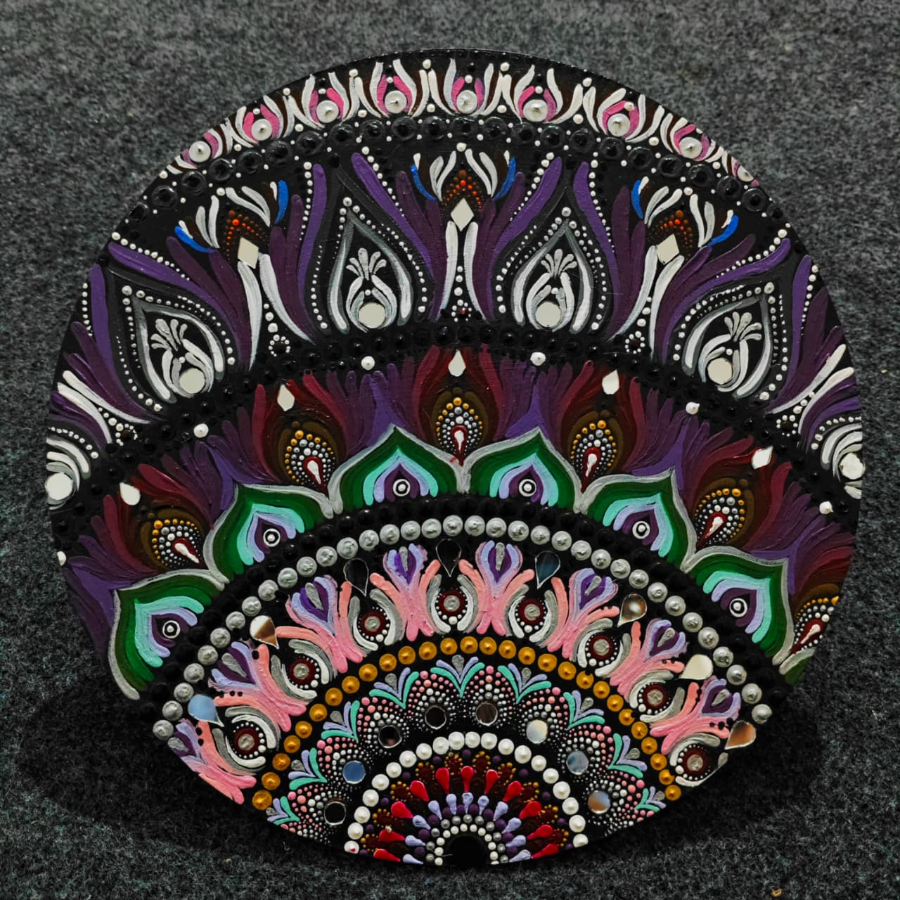 Mandala art on Circular Canvas - Asymmetric Design - Red Tinted