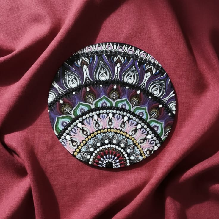 Mandala art on Circular Canvas - Asymmetric Design - Red Tinted