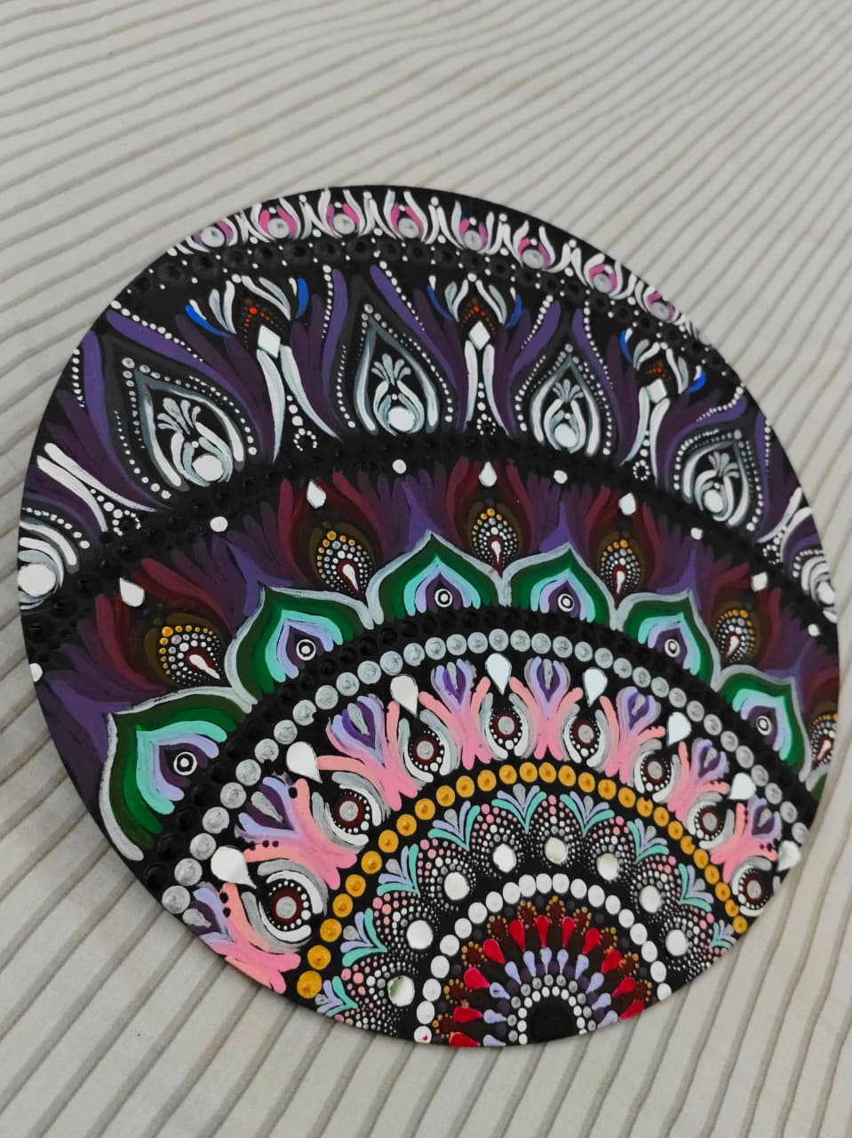 Mandala art on Circular Canvas - Asymmetric Design - Red Tinted