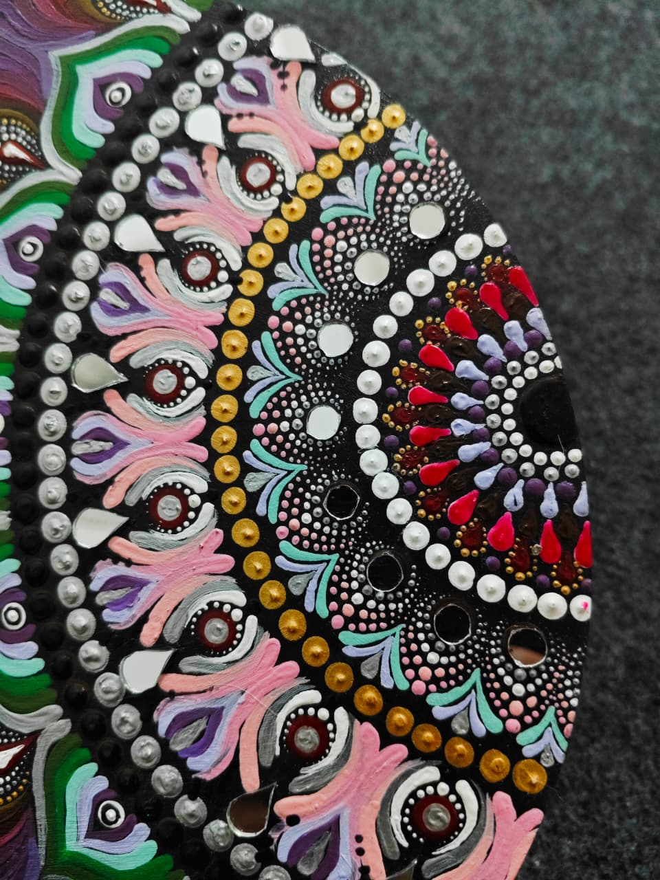 Mandala art on Circular Canvas - Asymmetric Design - Red Tinted