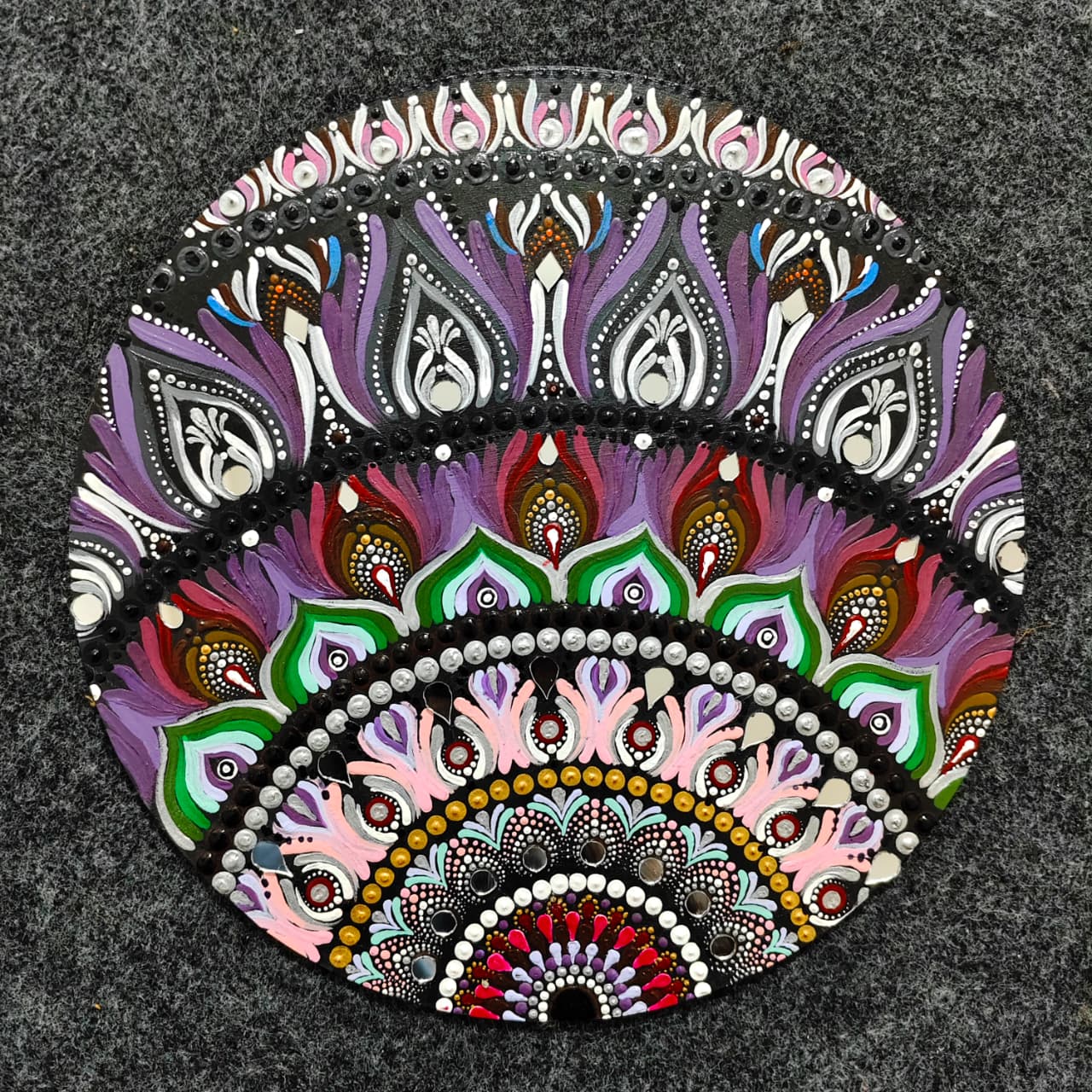 Mandala art on Circular Canvas - Asymmetric Design - Red Tinted