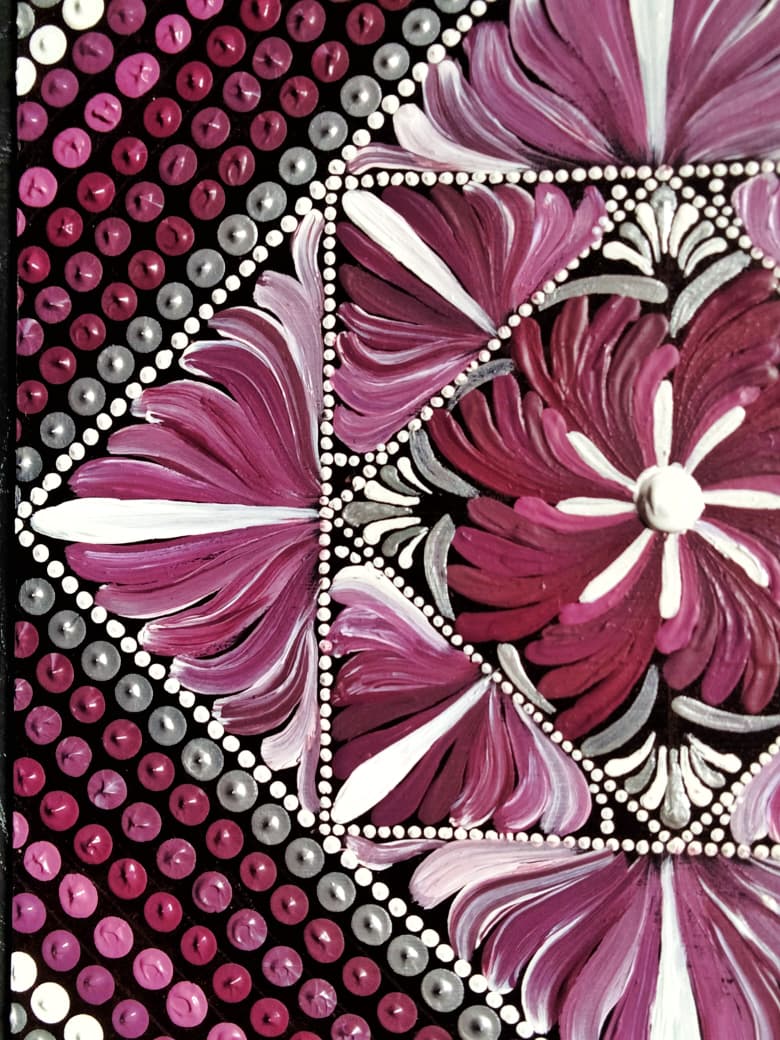 Mandala art on Square Canvas - Symmetric Design - Red Tinted