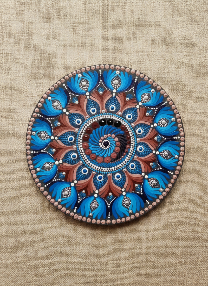 Mandala Art - Curved Design - Blue