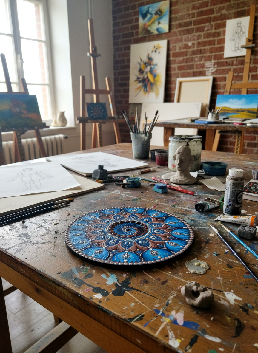 Mandala Art - Curved Design - Blue