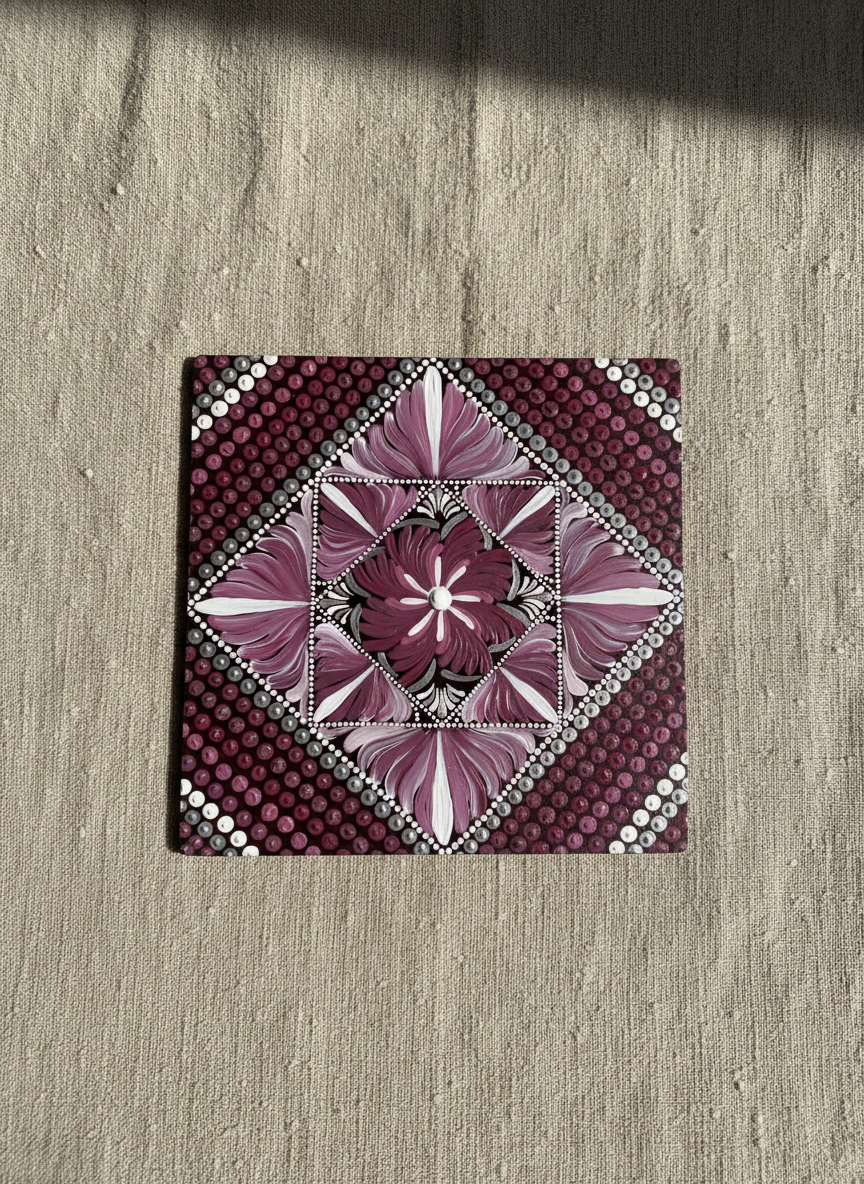 Mandala art on Square Canvas - Symmetric Design - Red Tinted