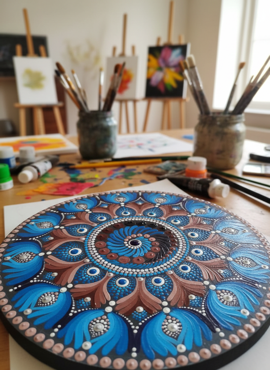 Mandala Art - Curved Design - Blue
