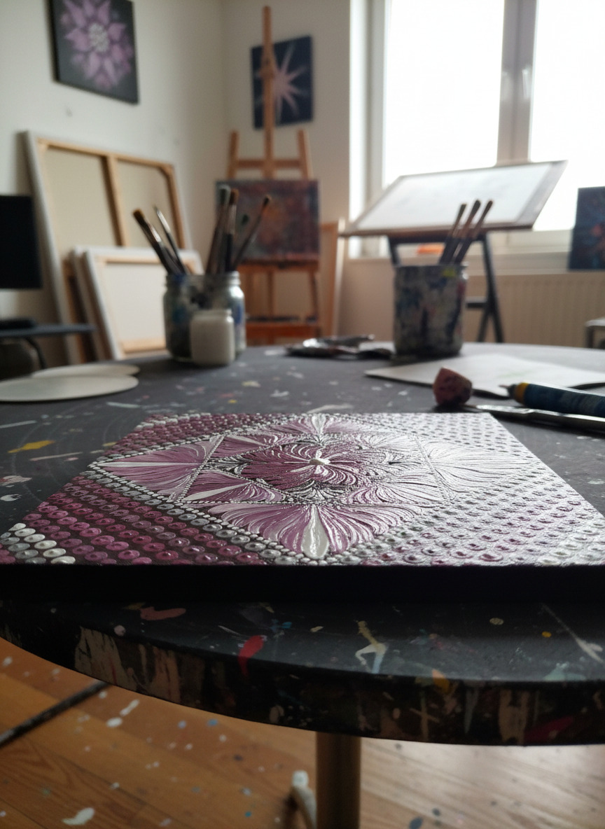 Mandala art on Square Canvas - Symmetric Design - Red Tinted