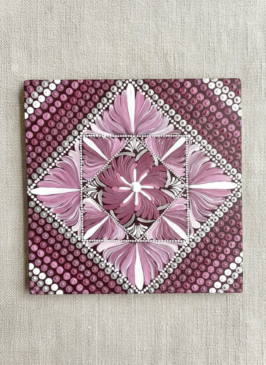 Mandala art on Square Canvas - Symmetric Design - Red Tinted
